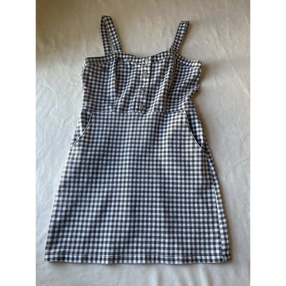 No Boundaries Gingham Plaid Black White Cami Button Pocket Dress Preppy Feminine
